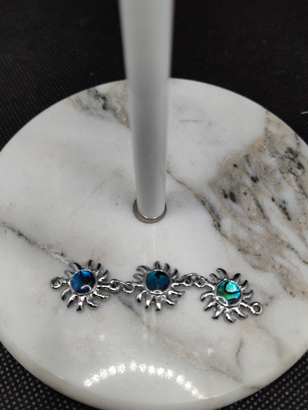 Silver Sunburst Bracelet Connector with Blue and Teal Inlay